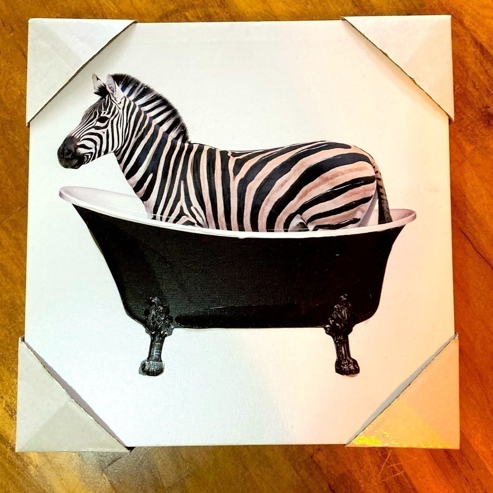 Zebra in Bathtub Art Canvas NEW